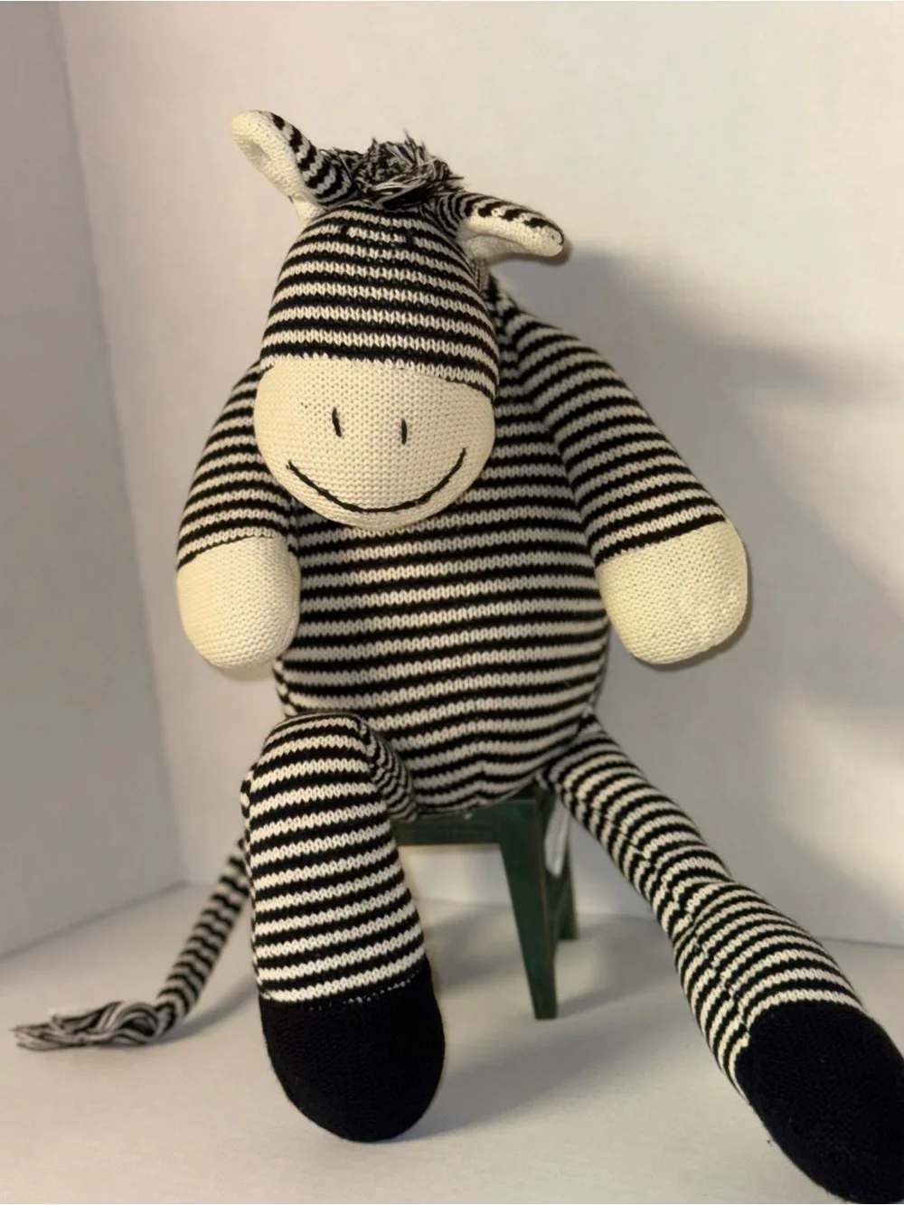 Pier 1 Black and Cream Striped Knit Zebra Plush 20 in